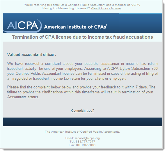 AICPA Tax Refund Fraud Revocation