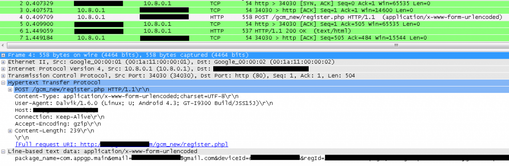  Registering the device on the server of the attacker 