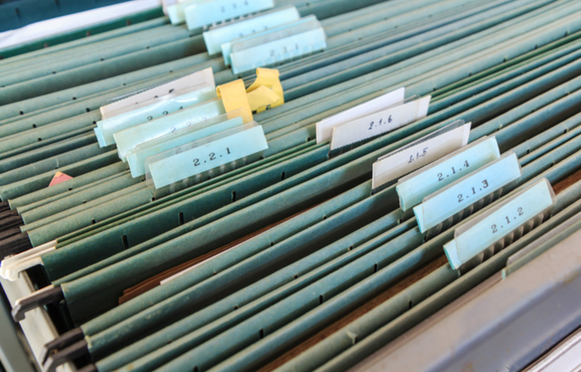File folders in a filing cabinet 