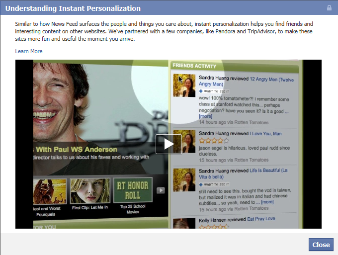 Facebook Understanding Instant Personalization