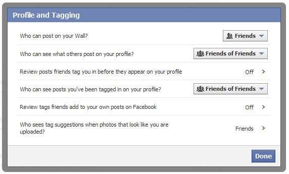 Facebook privacy in profiles and tagging