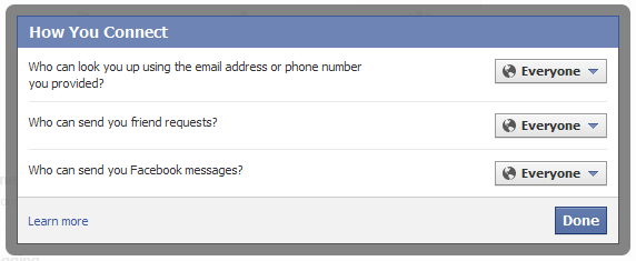 Facebook connect privacy settings