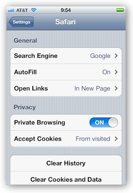 Private browsing on the iPhone