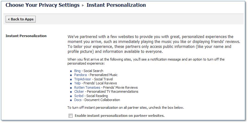 Facebook Instant Personalization