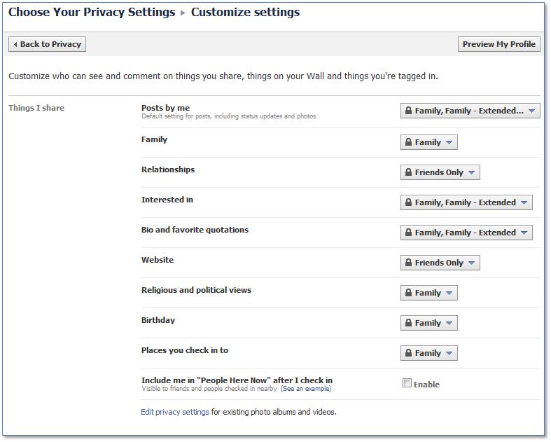 Facebook Customize Settings