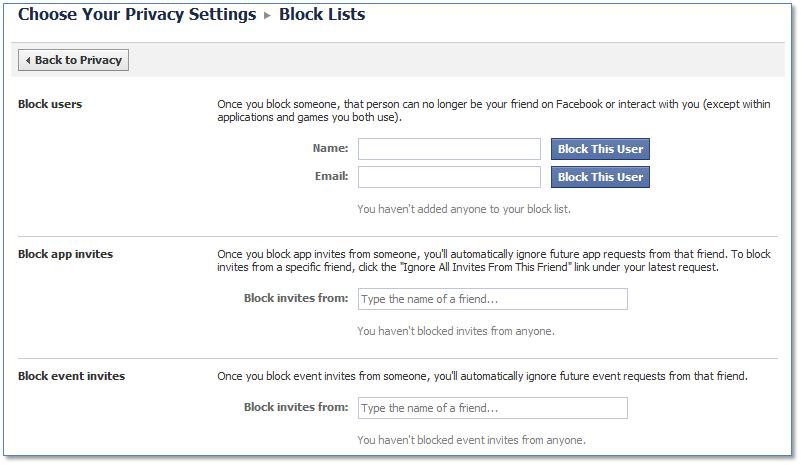 Facebook Block Lists
