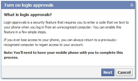 Facebook turn on login approvals