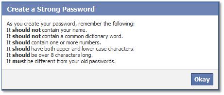 Facebook Create a Strong Password