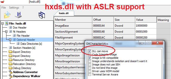 hxds.dll con soporte para ASLR