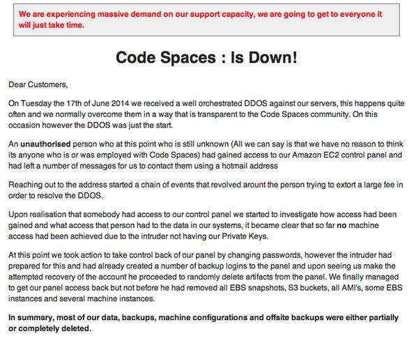 Code Spaces webpage