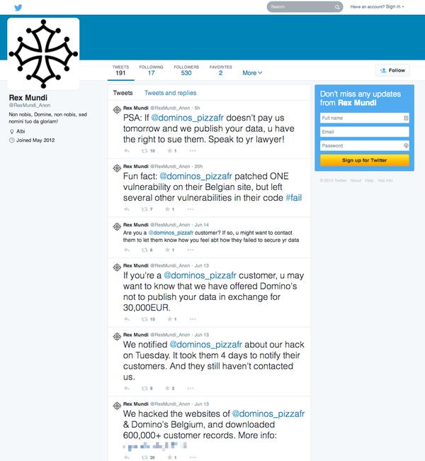 Domino's pizza blackmailed via Twitter