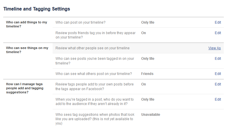 facebook account settings timeline and tagging