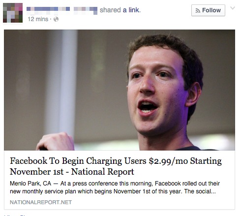 Facebook charging hoax