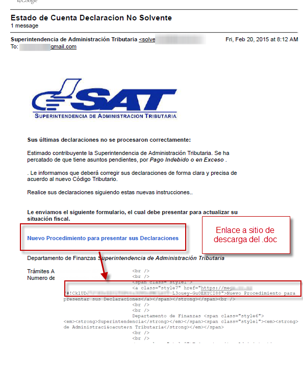 Falso Correo de Guatemala SAT-GT