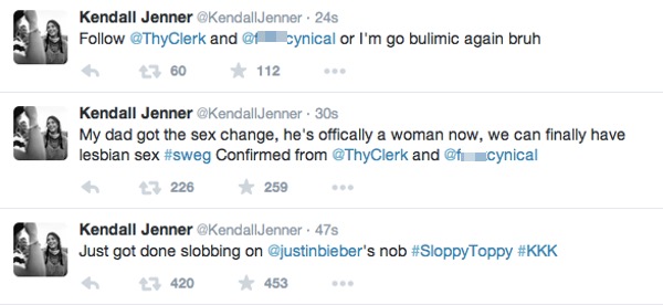 Tweets from Kendall Jenner's account