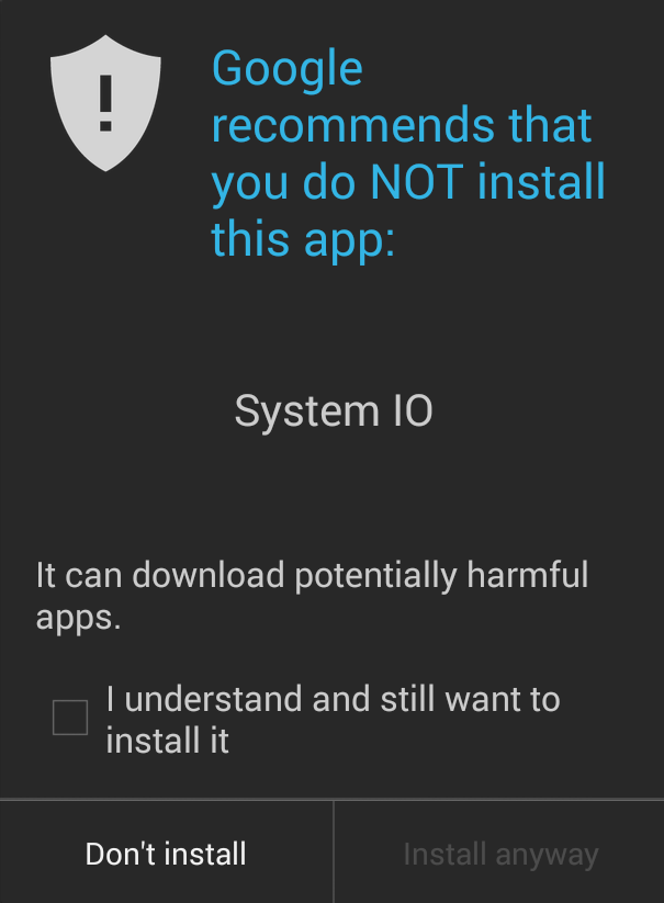 Figure 6 Google security service notification of potentially harmful app