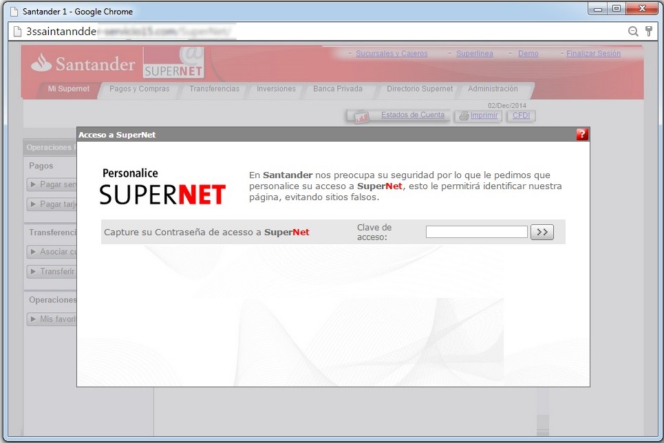 Advertencia por sitios falsos del sitio de phishing del Banco Santander
