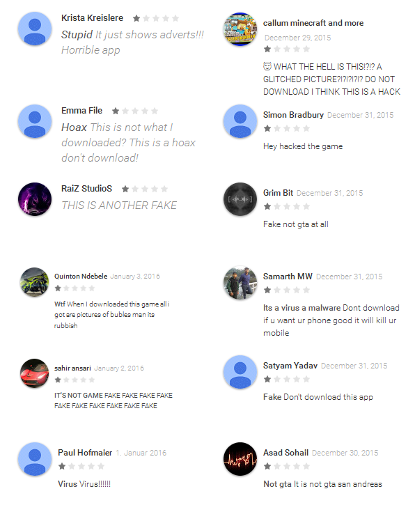 Figure 5 - Negative comments from Google Play