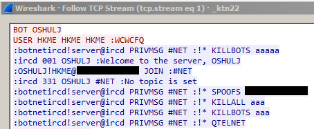 Imagen8: Mensaje de bienvenida del servidor de C&C al bot