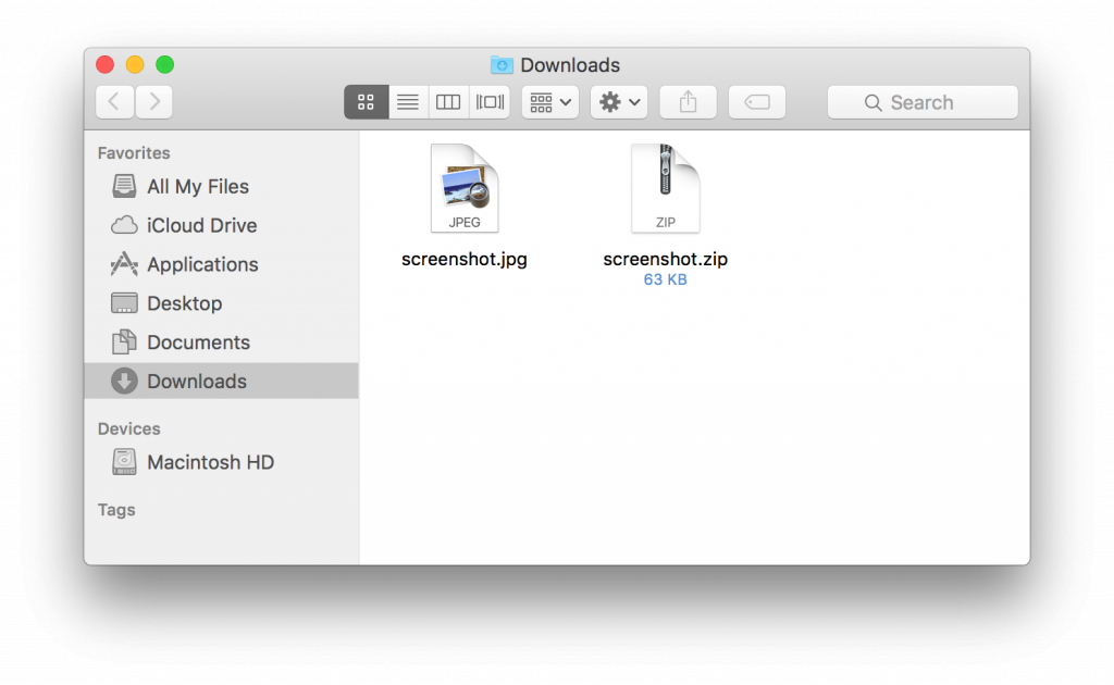 Figure 1: Finder window with the ZIP and the malicious ".jpg " file