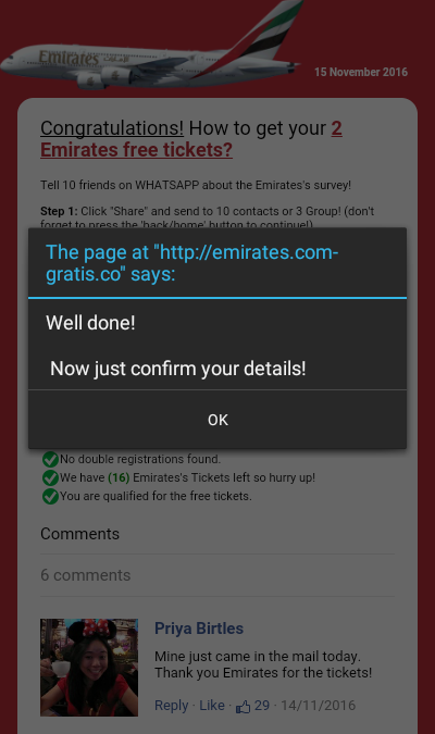 Letzter Schritt Emirates-Betrug