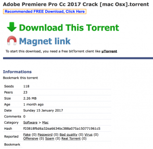Figure 1 – Site BitTorrent qui distribue des fichiers Torrent contenant OSX/Filecoder.E