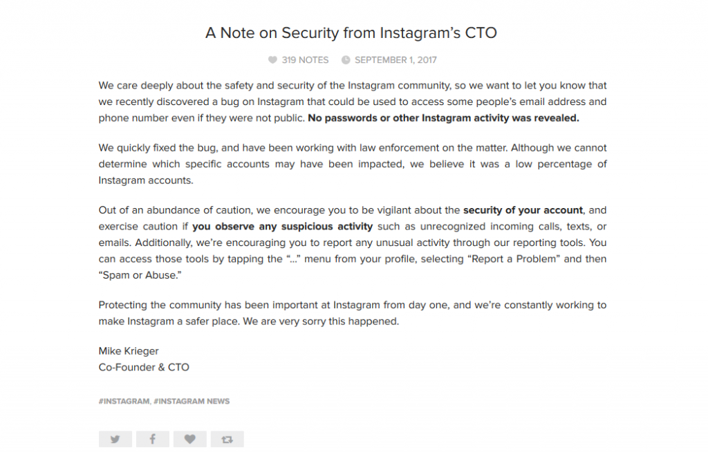Offizielles Statement des Instagram CTO Mike Krieger zum Instagram-Hack