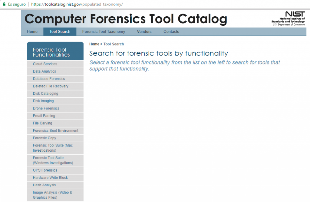 NIST-Repository für forensische Werkzeuge (US National Institute of Standards and Technology)