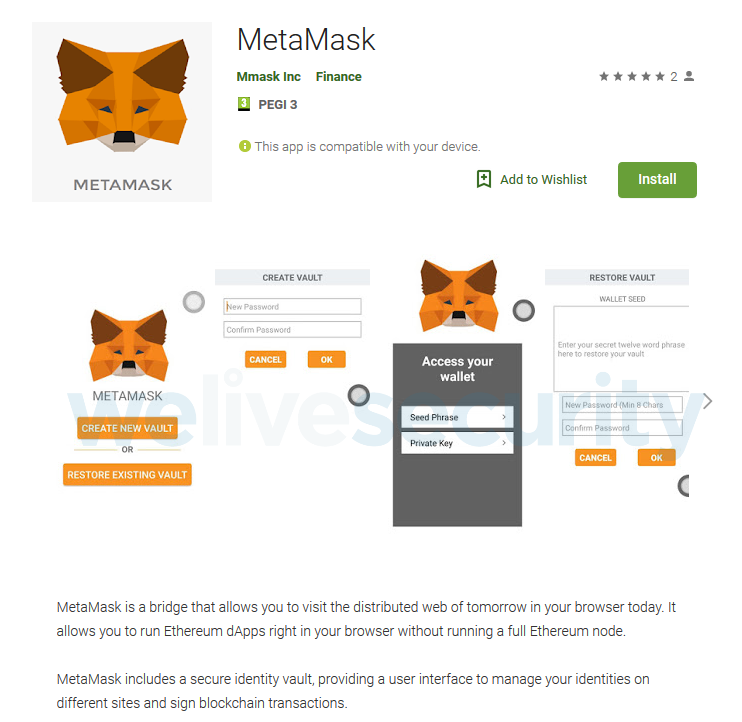 Android/Clipper.C Malware imitiert MetaMask bei Google Play
