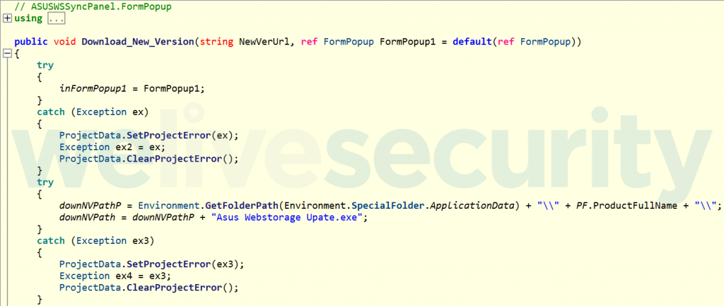 Abbildung 2: Dekompilierter Code des ASUS WebStorage Clients