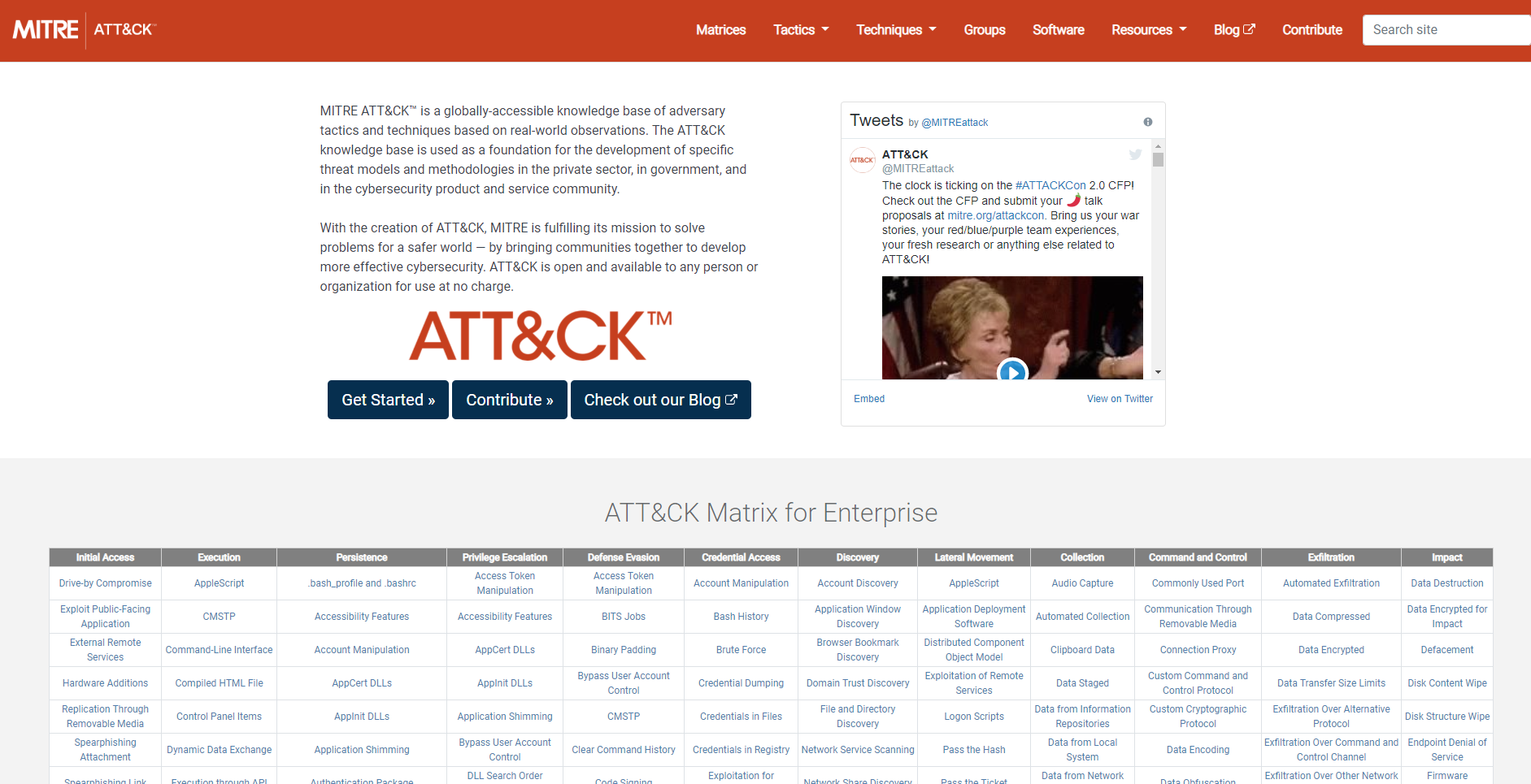 Screenshot der MITRE ATT&CK Webseite