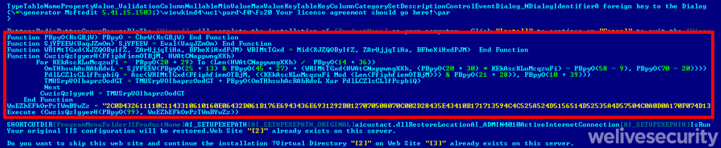 Abbildung 7: Erste Stufe: in einem MSI-Installer gepackter VBS Downloader (rot eingerahmt).