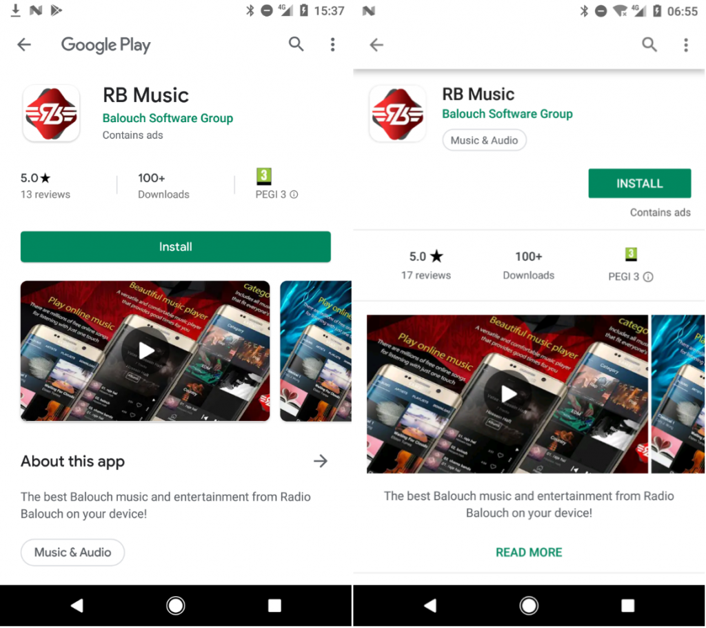 Abbildung 1: Die böswillige Radio Balouch App erschien gleich zweimal im Google Play Store