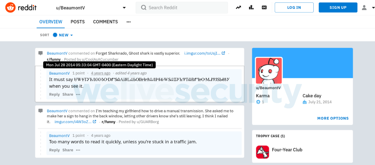 Abbildung 1: Reddit-Post mit verschlüsselter Command & Control-URL