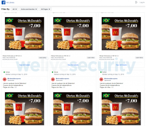 Abbildung 6: Facebook-Werbeanzeigen die zu falschen McDonald`s Coupons führen. (Übersetzung: Jetzt im September verwenden. Unabhängige Coupons. Jetzt zugreifen)