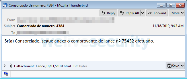Abbildung 2: Spam-Mail-Beispiel (Übersetzung: “Liebes Consórcio-Mitglied, anbei erhalten Sie den Angebotsnachweis zu 75432.”)