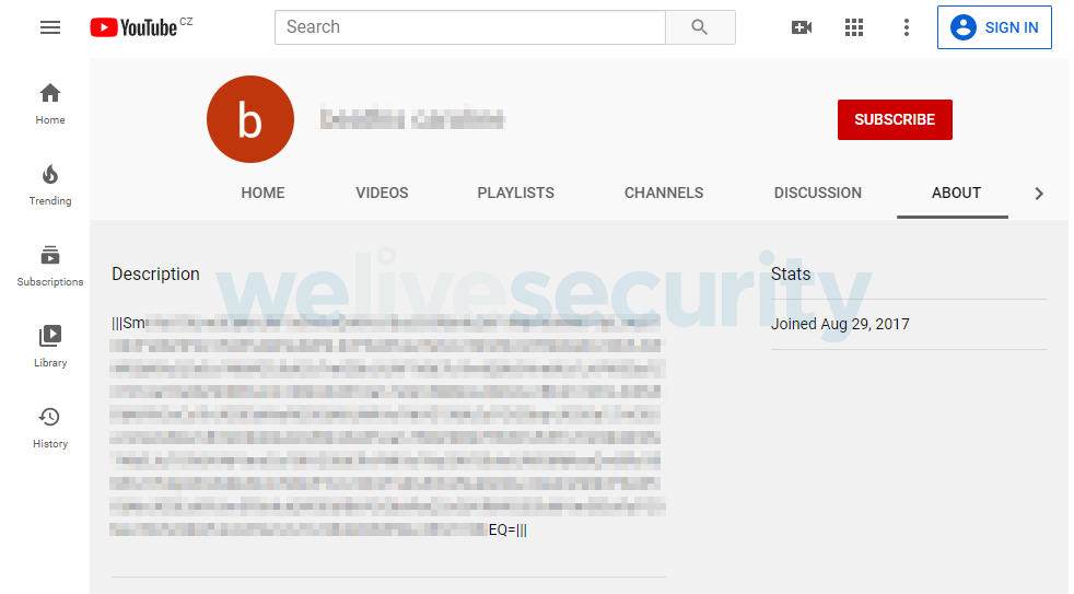Abbildung 9: Bei YouTube hinterlegte verschlüsselte Guildma C&C-Server-Adressen