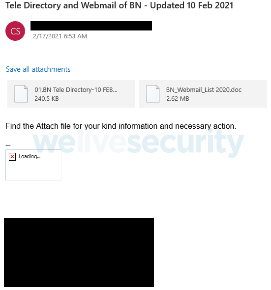 Figure 16. Screenshot of a spearphishing email sent by the attackers