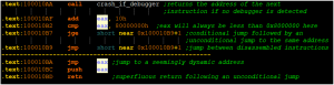 Figure 9. Annotated disassembly of the control flow obfuscation snippet 1
