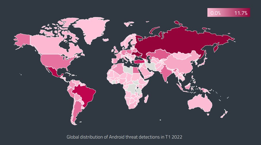 Figure 5. Android threat detections January to April 2022