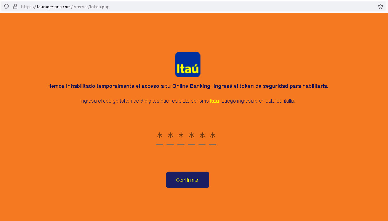Sitio falso de Banco Itaú