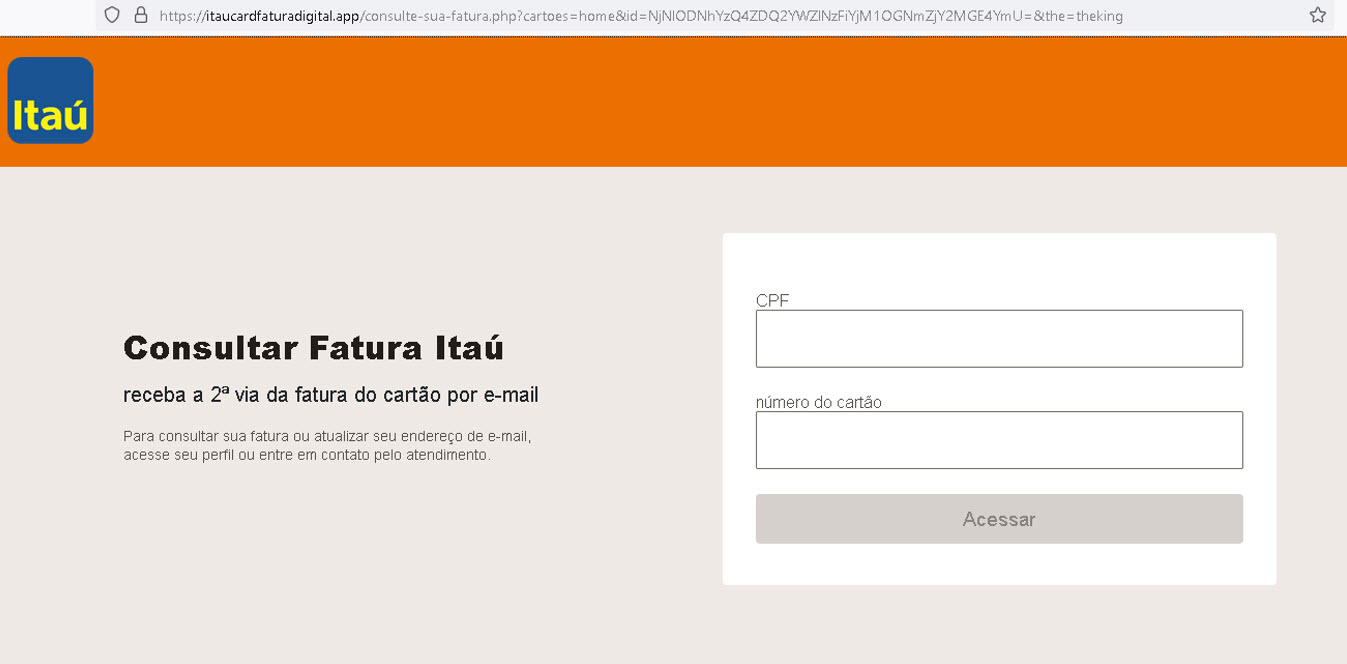 Sitio falso del Banco Itaú