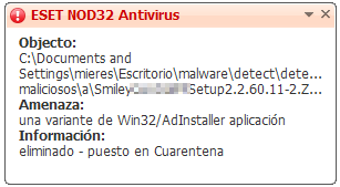 Detección por ESET NOD32 Antivirus