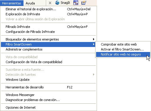 Denuncia de Phishing en Internet Explorer 8.0