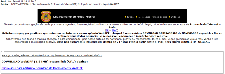 Supuesto mensaje emitido por la Policía Federal de Brasil